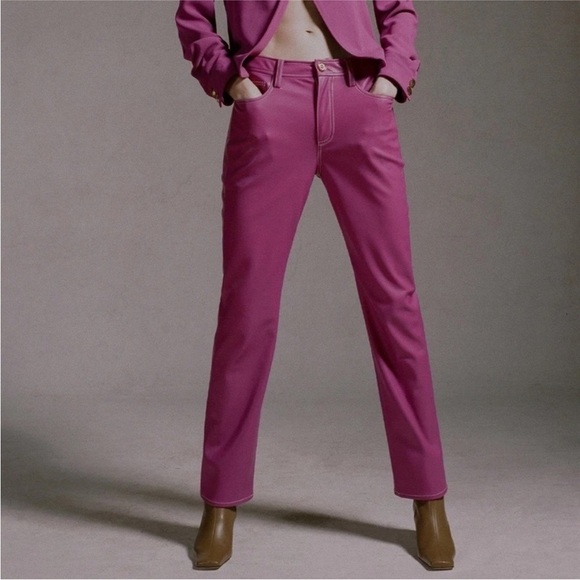 Staud Eli Faux Leather Pants In Pink Fuchsia NWT - Picture 2 of 15
